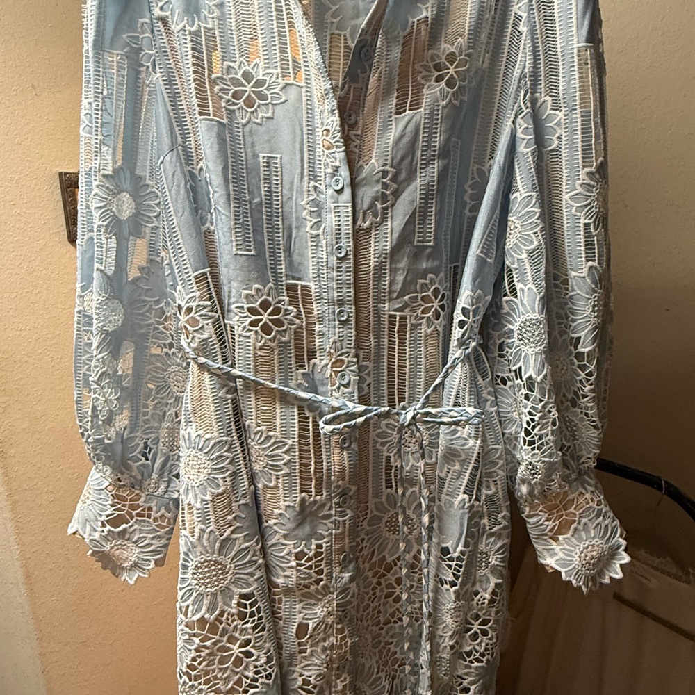Elliatt Blue Floral Lace Long Sleeve Dress